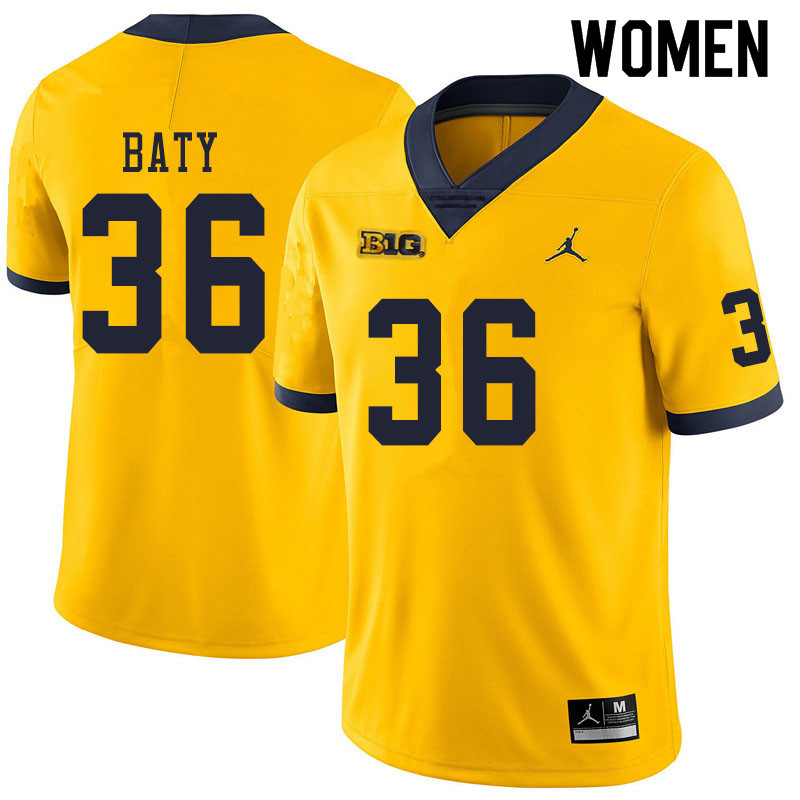 Women #36 Ramsey Baty Michigan Wolverines College Football Jerseys Sale-Yellow